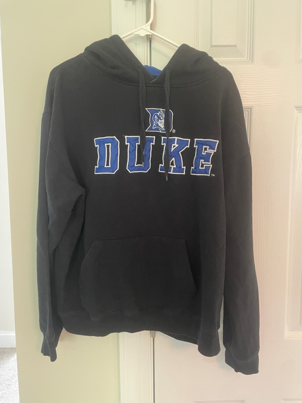 Stadium Athletics Black Crewneck Hoodie with Blue Duke Script